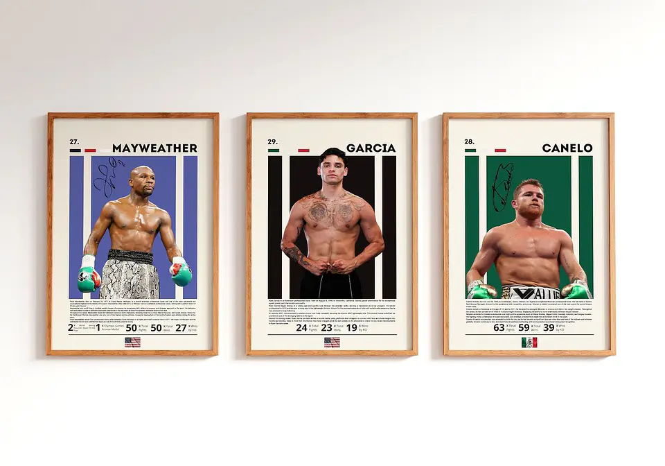 Cuadro Boxeo Canelo Álvarez Floyd Mayweather Ryan García Leyendas del Boxeo Decoración Deportiva Marco 2