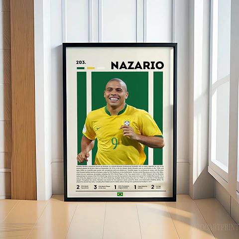 Cuadro Fútbol Ronaldo Nazário El Fenómeno Brasil Leyenda del Fútbol Decoración Deportiva Marco