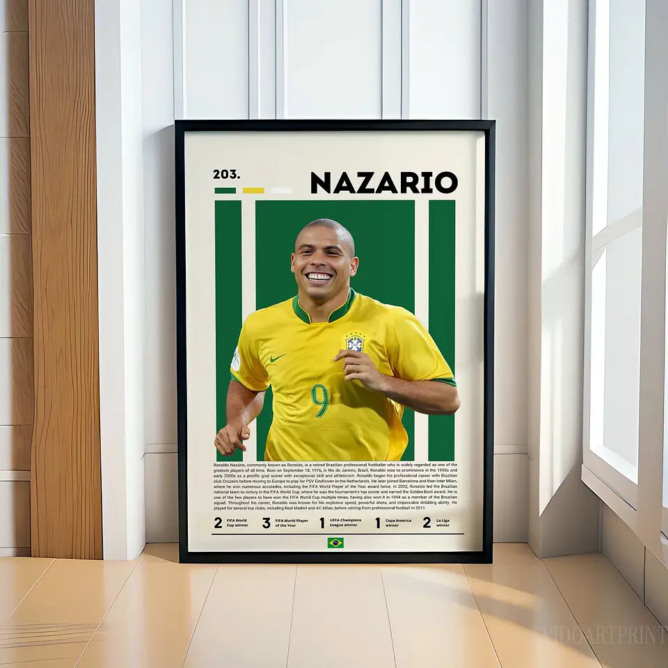 Cuadro Fútbol Ronaldo Nazário El Fenómeno Brasil Leyenda del Fútbol Decoración Deportiva Marco 1