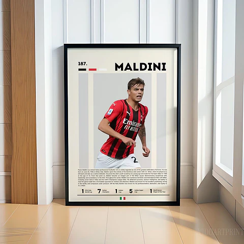 Cuadro Fútbol Paolo Maldini Il Capitano AC Milan Leyenda Defensa Decoración Deportiva Marco