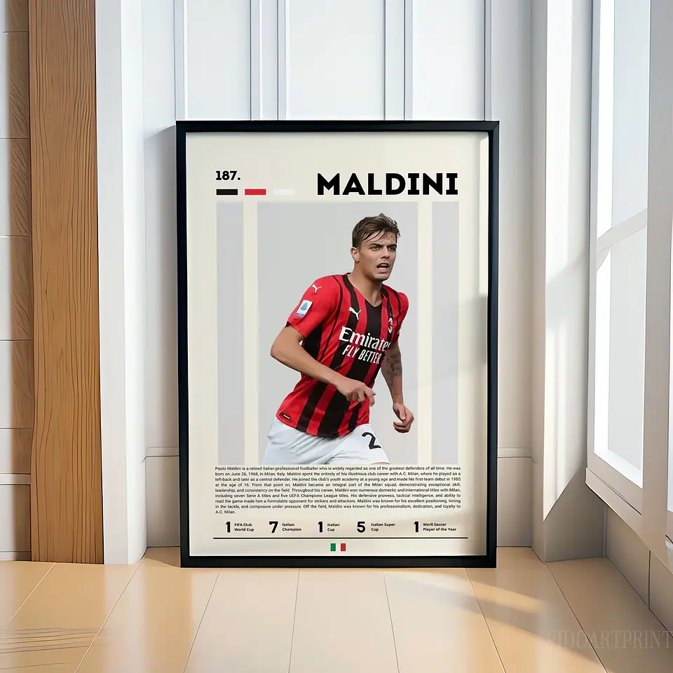 Cuadro Fútbol Paolo Maldini Il Capitano AC Milan Leyenda Defensa Decoración Deportiva Marco 1