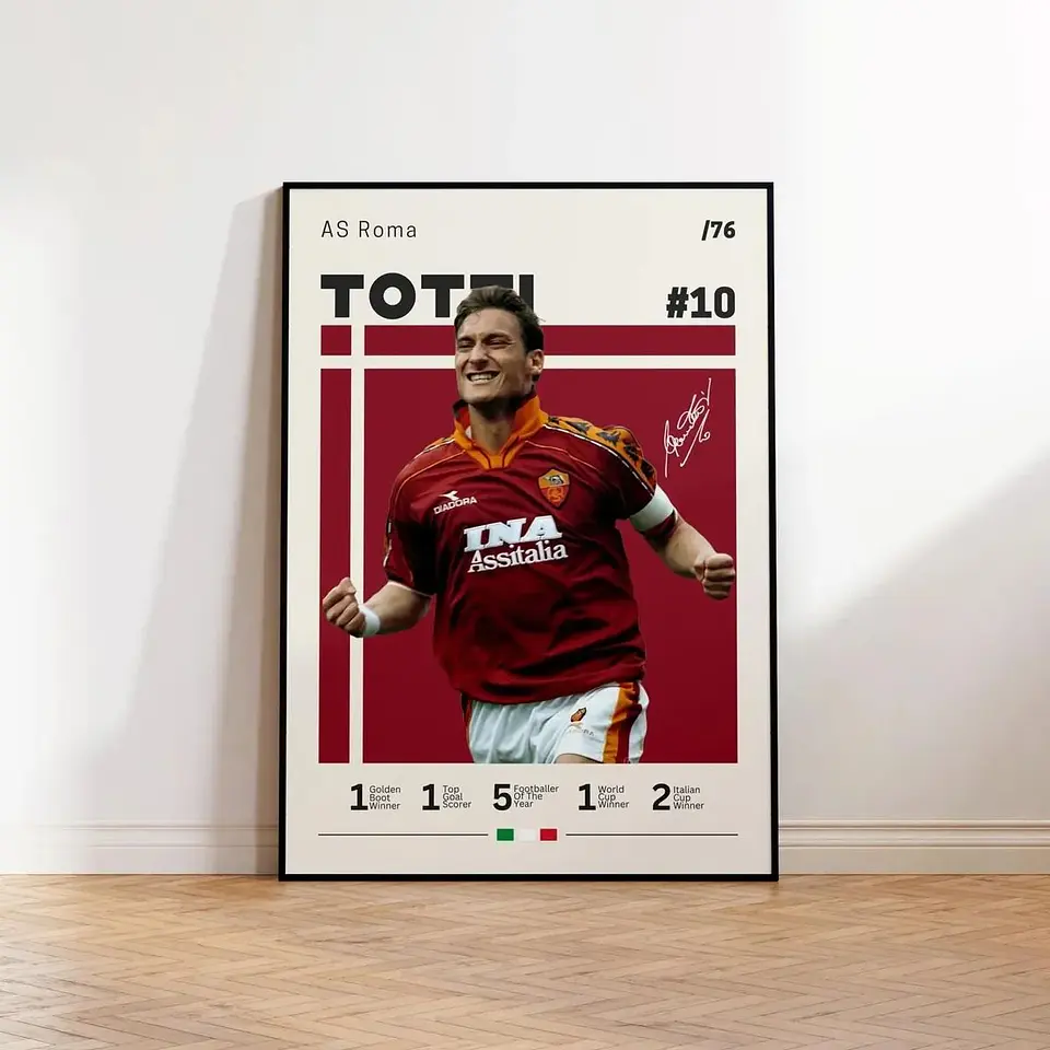 Cuadro Fútbol Francesco Totti Il Capitano AS Roma Leyenda del Fútbol Decoración Deportiva Marco 3