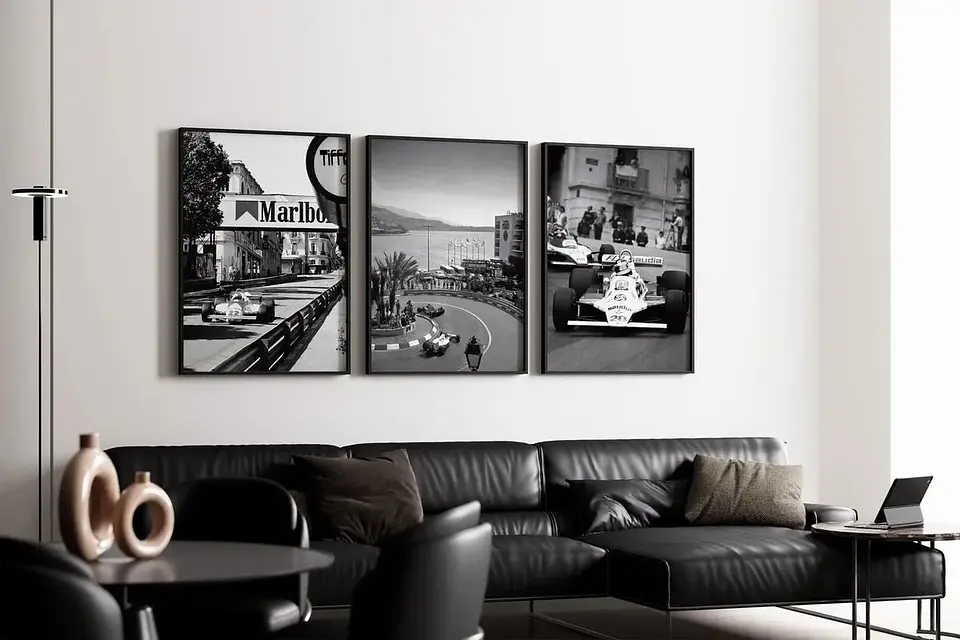Cuadro Fórmula 1 GP Vintage Set 3 Cuadros Clásicos F1 Decoración Automovilismo Marco 1