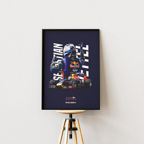 Cuadro Fórmula 1 Sebastian Vettel Red Bull Racing F1 Campeón Decoración Automovilismo Marco
