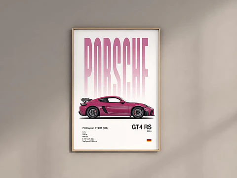 Cuadro Porsche 911 Rosa Set 3 Cuadros Autos Deportivos Decoración Automovilismo + Marco Negro