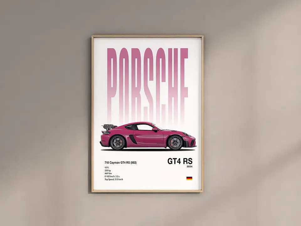 Cuadro Porsche 911 Rosa Set 3 Cuadros Autos Deportivos Decoración Automovilismo + Marco Negro 2