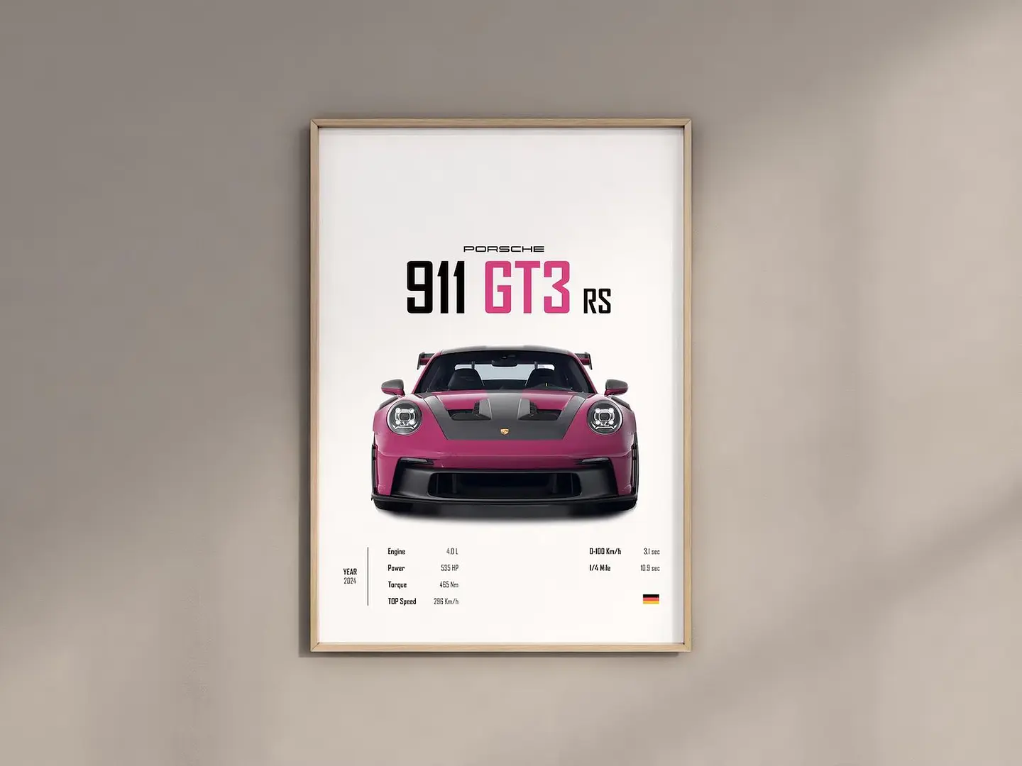 Cuadro Porsche 911 Rosa Set 3 Cuadros Autos Deportivos Decoración Automovilismo + Marco Negro 4