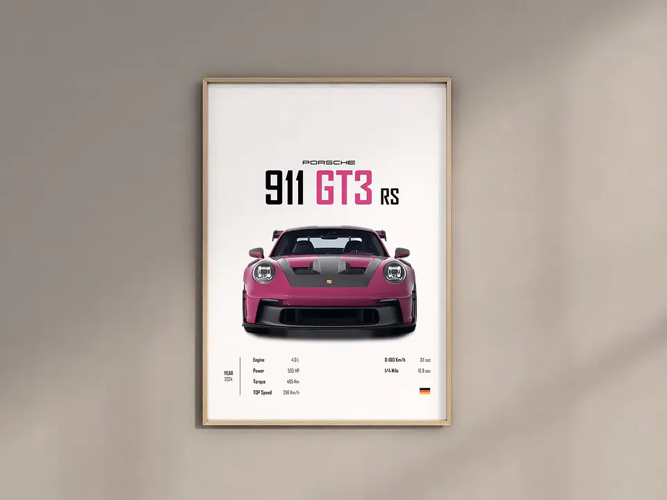 Cuadro Porsche 911 Rosa Set 3 Cuadros Autos Deportivos Decoración Automovilismo + Marco Negro 4