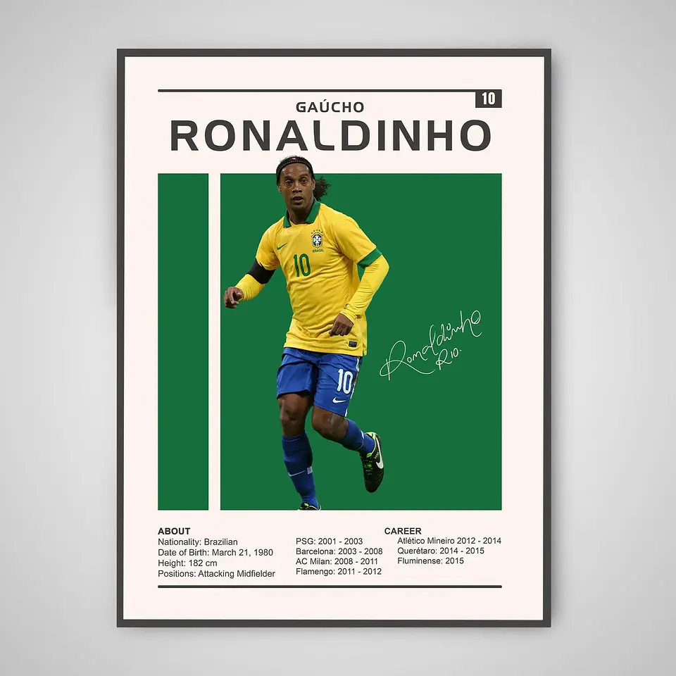Cuadro Fútbol Ronaldinho Brasil Selección Leyenda Decoración Deportiva Marco 1