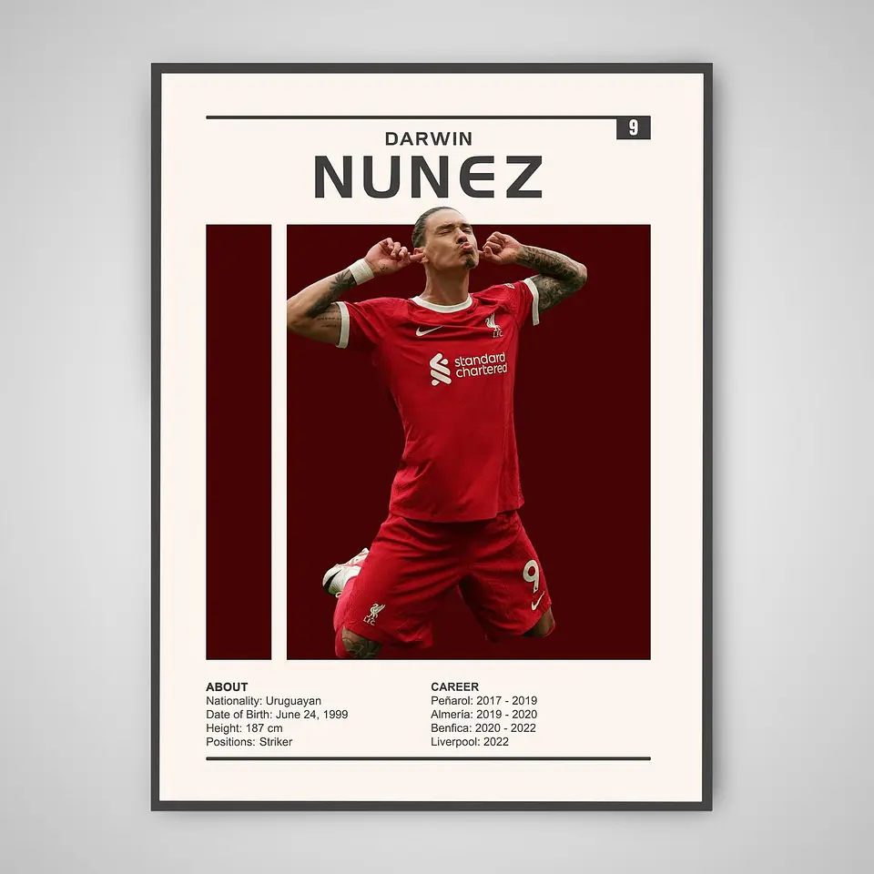 Cuadro Fútbol Darwin Núñez Uruguay Liverpool Delantero 1