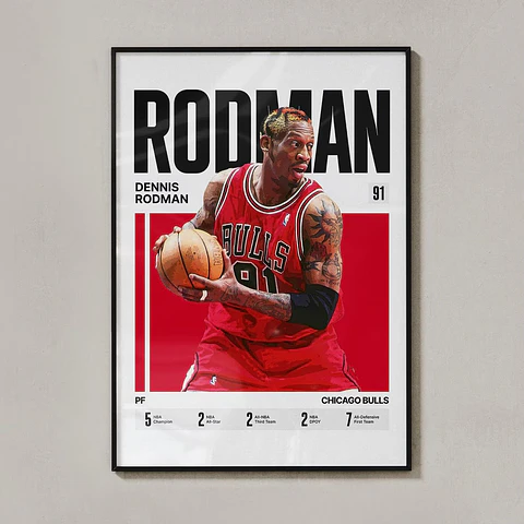 Cuadro NBA Dennis Rodman N° 91 Chicago Bulls Leyenda Basketball