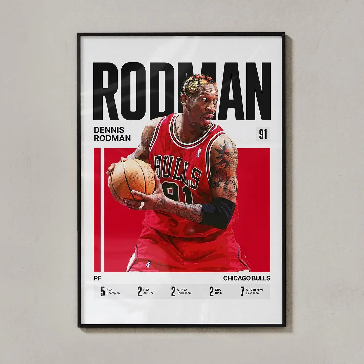 Cuadro NBA Dennis Rodman N° 91 Chicago Bulls Leyenda Basketball 1