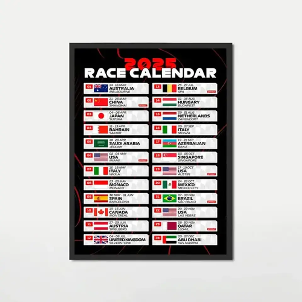 Cuadro Calendario Formula 1 2025 Grand Prix Motorsport 1