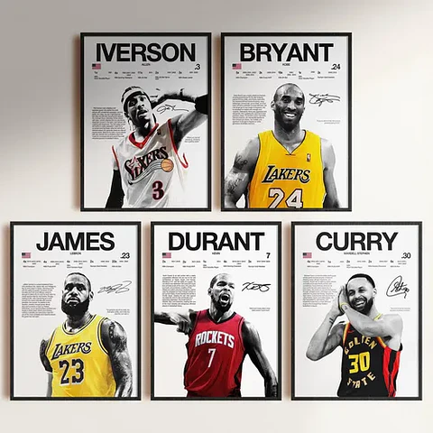 Cuadros Basquetbol De Kobe, Lebron, Curry Y Durant, Iverson