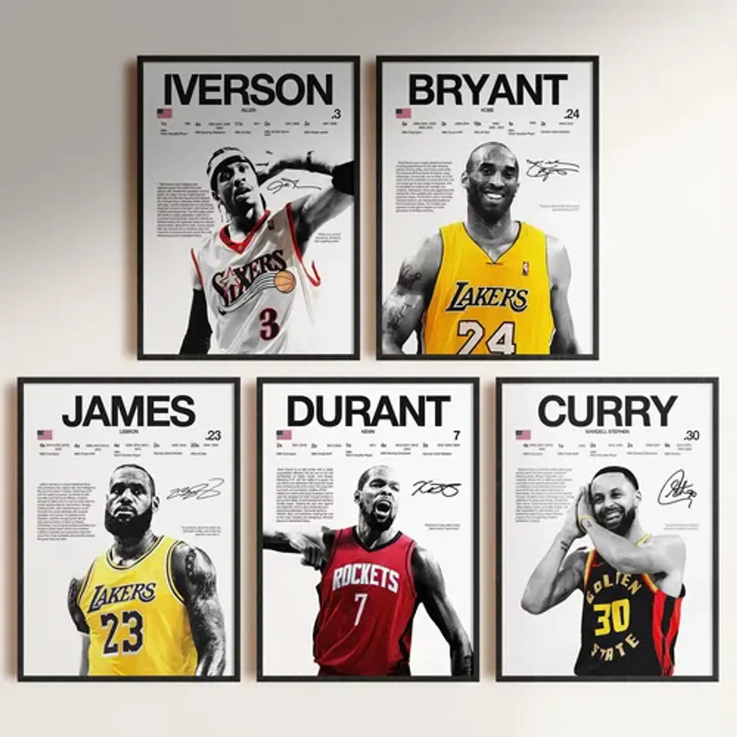 Cuadros Basquetbol De Kobe, Lebron, Curry Y Durant, Iverson 1