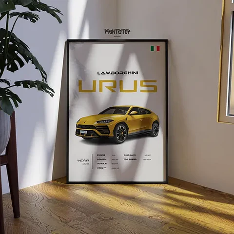 Cuadro Auto Lamborghini Urus Amarilla Deportivo + Marco