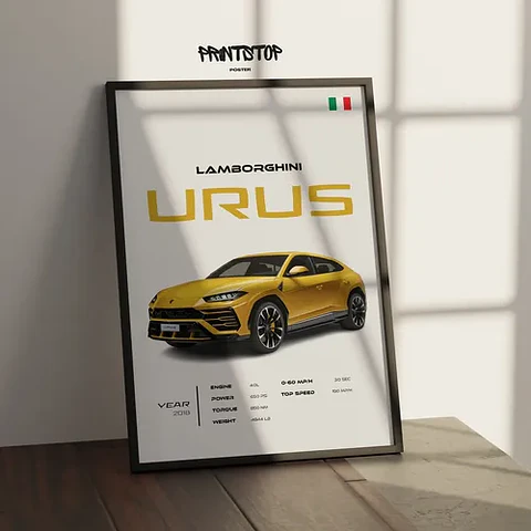 Cuadro Auto Lamborghini Urus Amarilla Deportivo + Marco