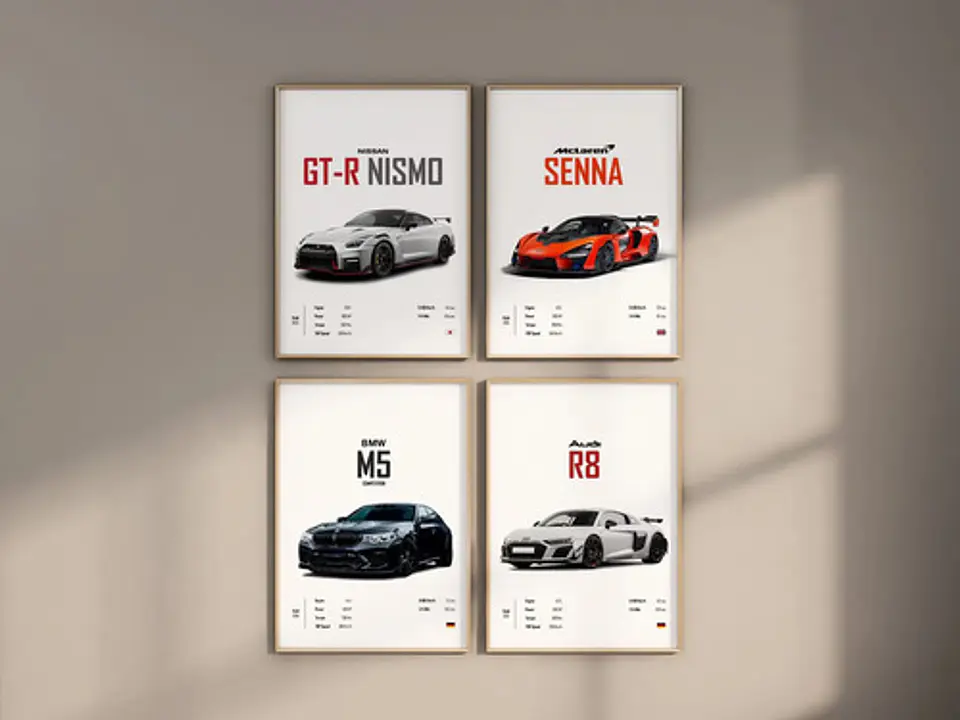 Cuadros De Autos Deportivos R8, Senna, M5, Gtr Nismo Negro 1