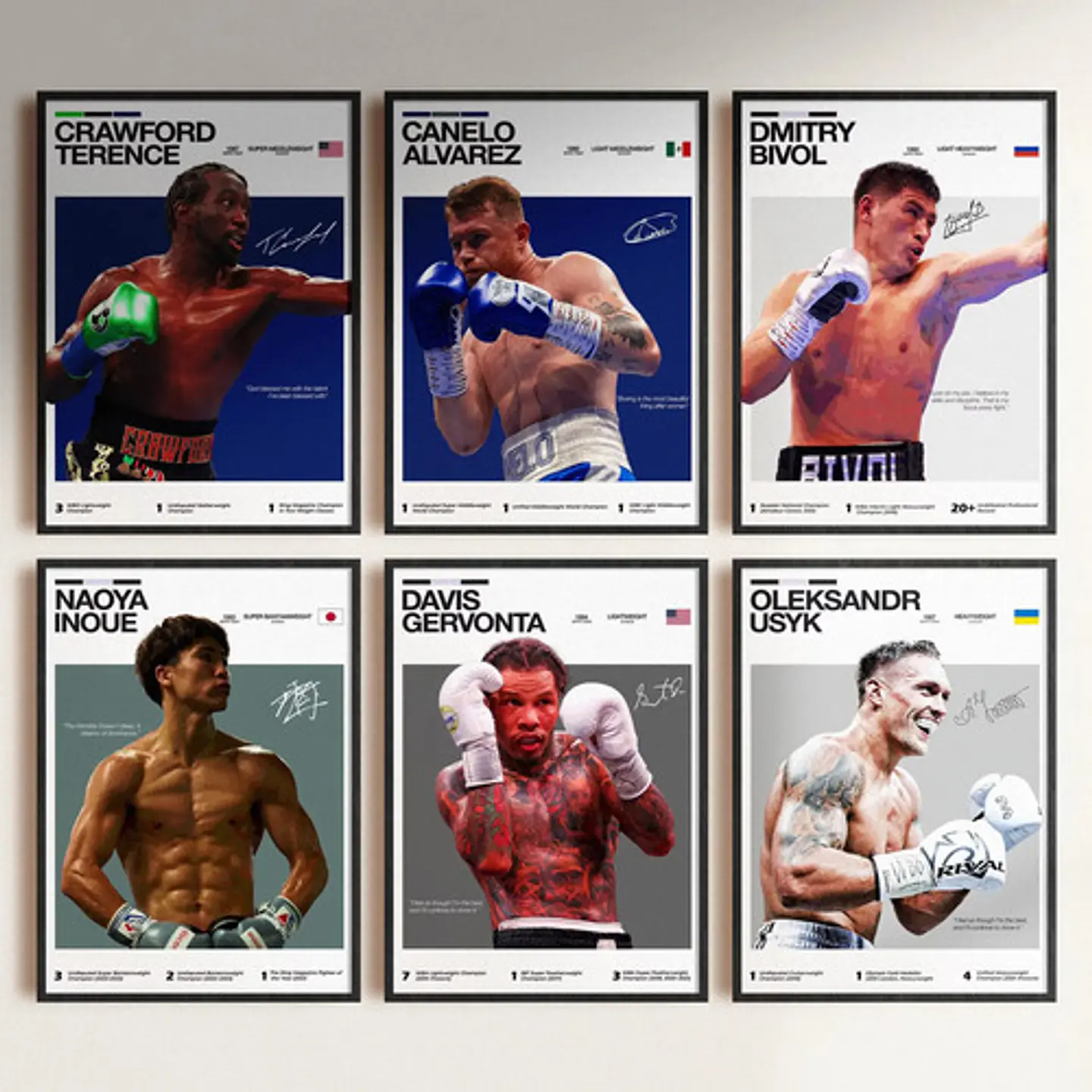 6 Cuadros De Boxeadores Peleadores De Boxeo + Marco 1