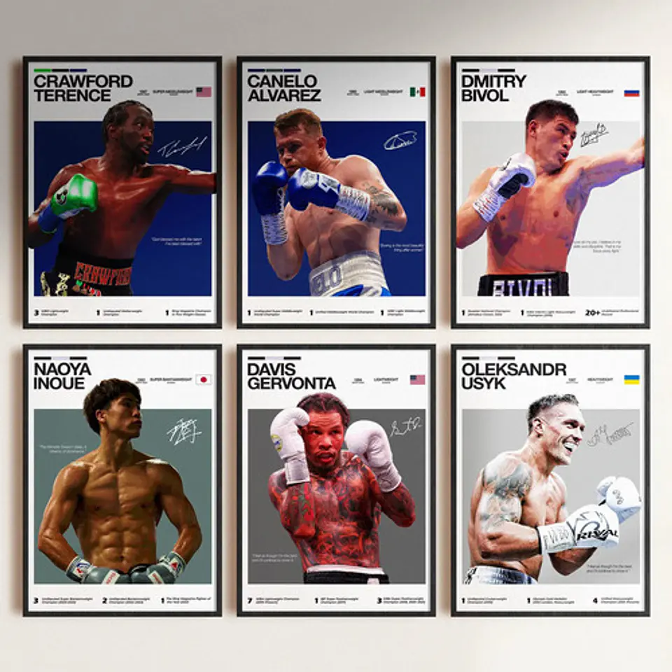 6 Cuadros De Boxeadores Peleadores De Boxeo + Marco 1