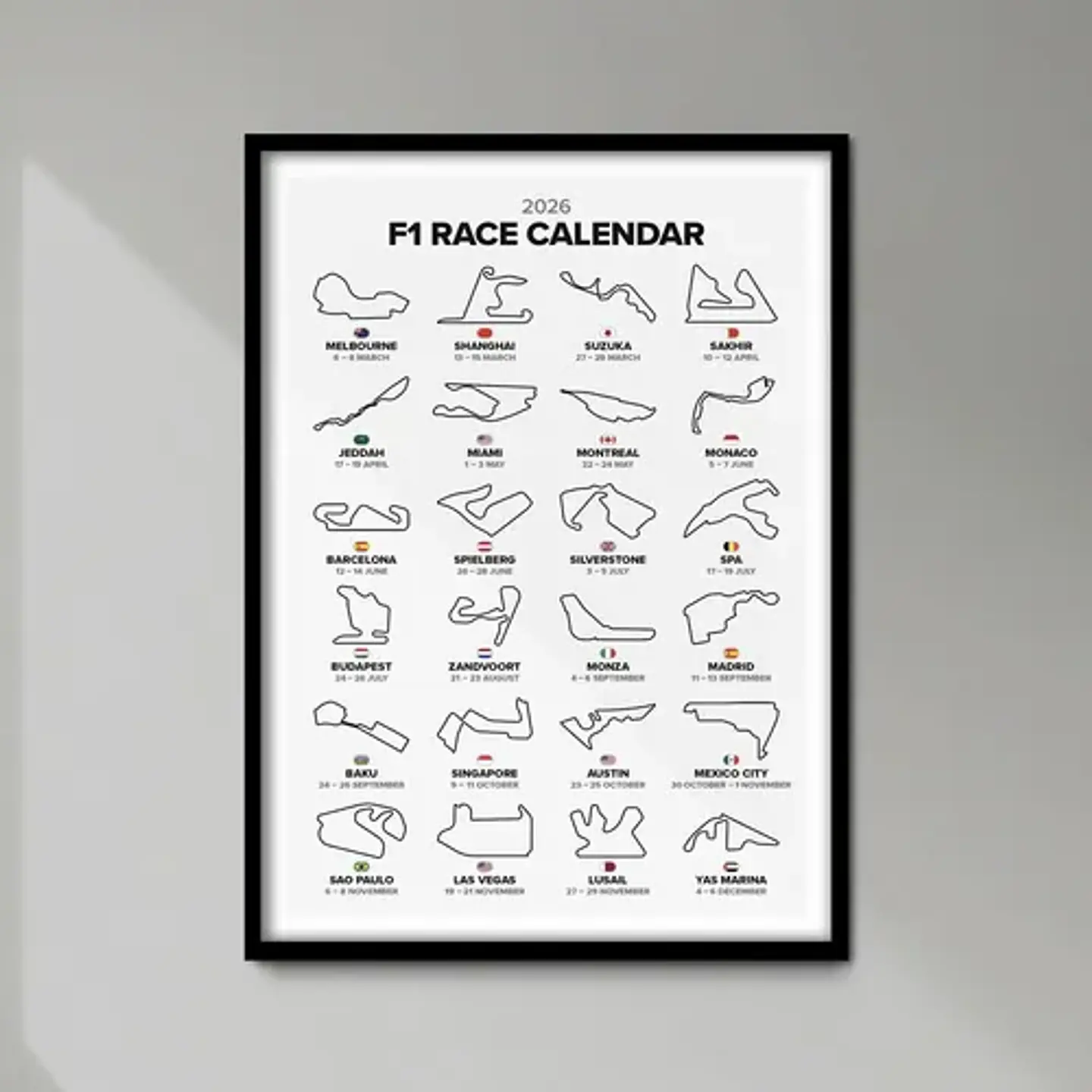 Cuadro Circuitos Formula 1 2026 F1 Calendario 1
