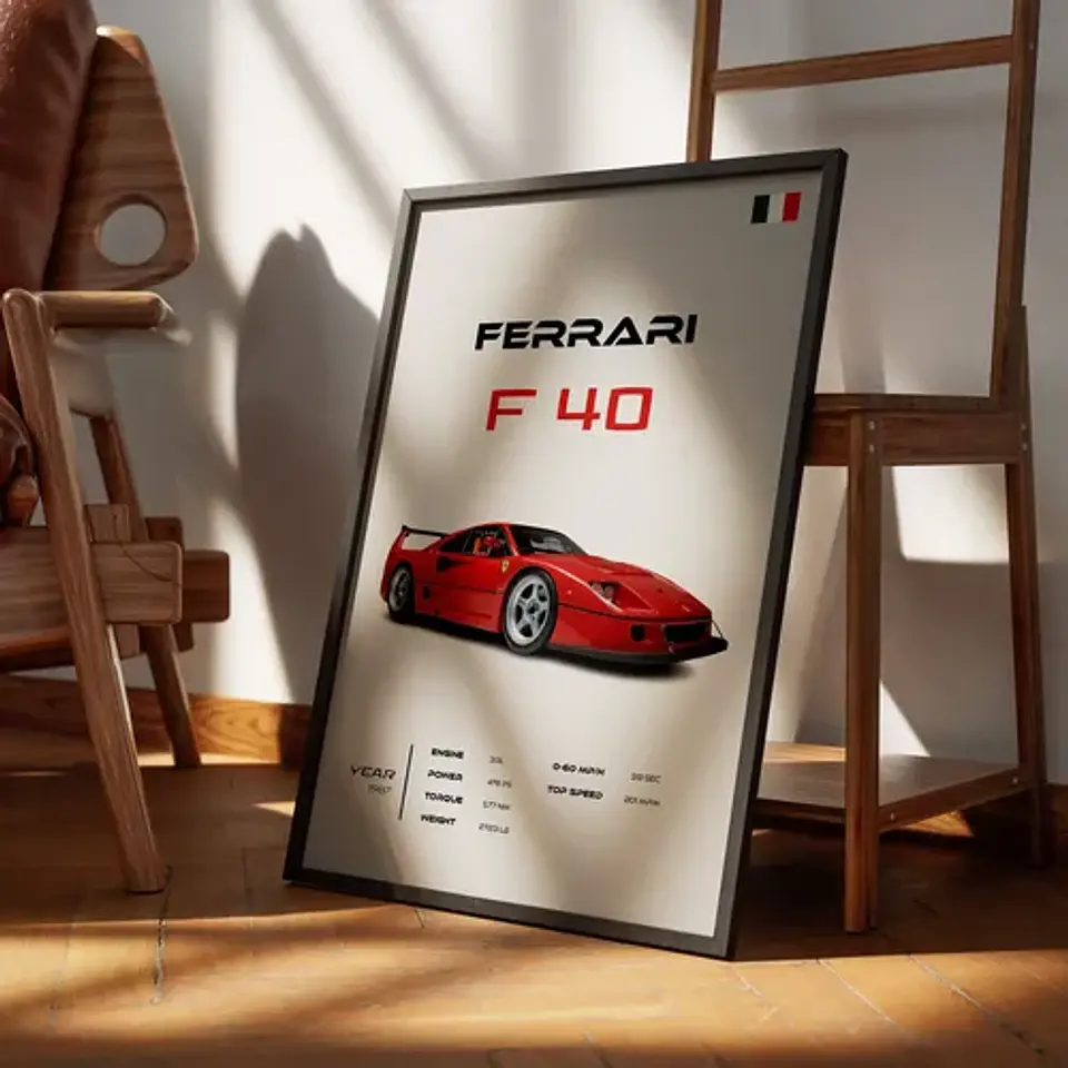 Cuadro Auto Ferrari F40 Deportivo + Marco 1