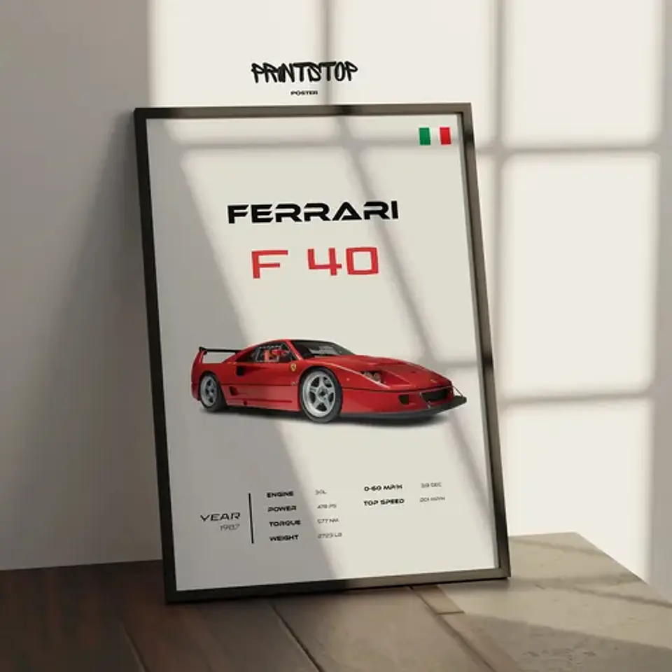 Cuadro Auto Ferrari F40 Deportivo + Marco 2