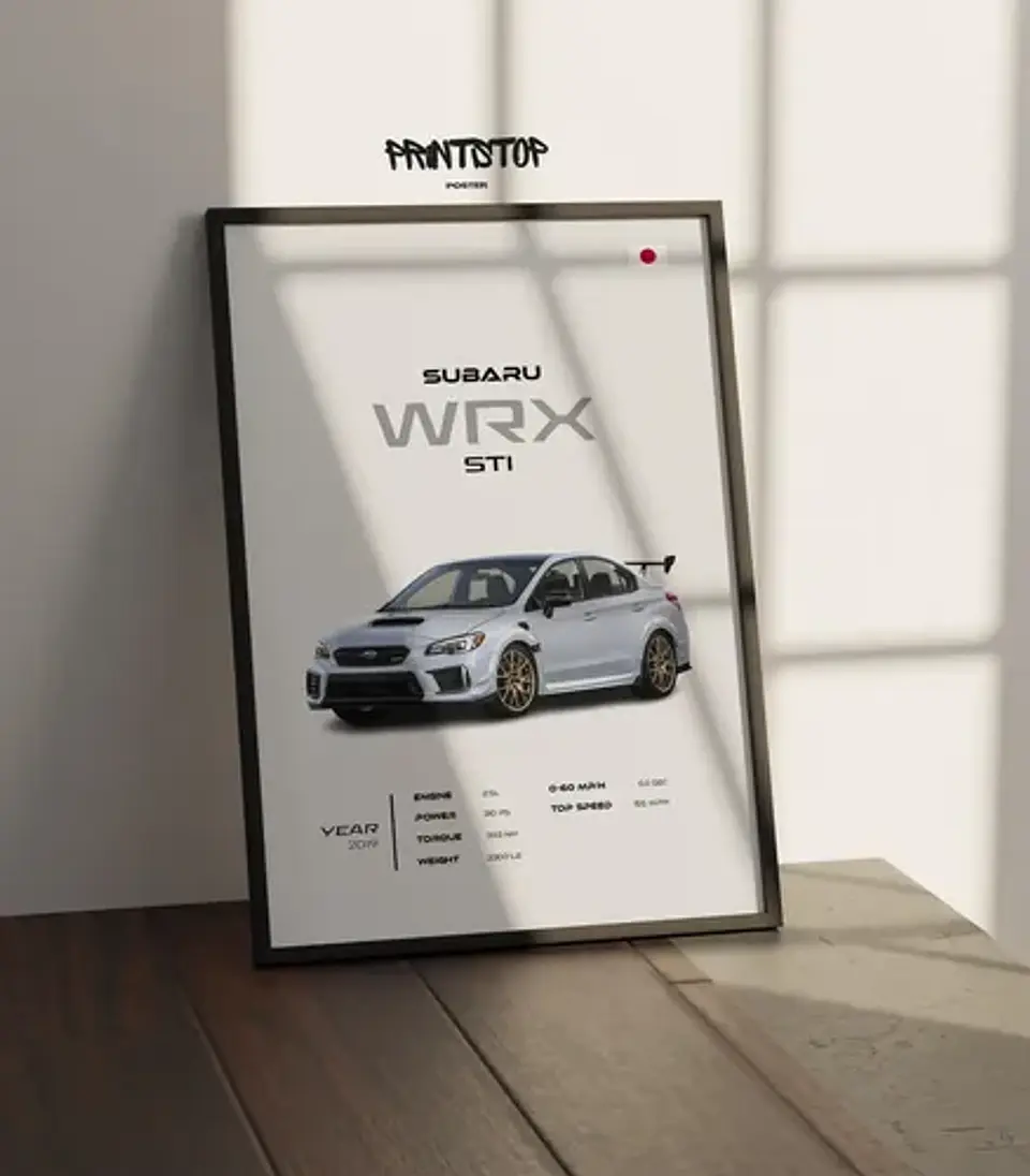 Cuadro Auto Subaru Wrx Sti  Deportivo Claro + Marco 3