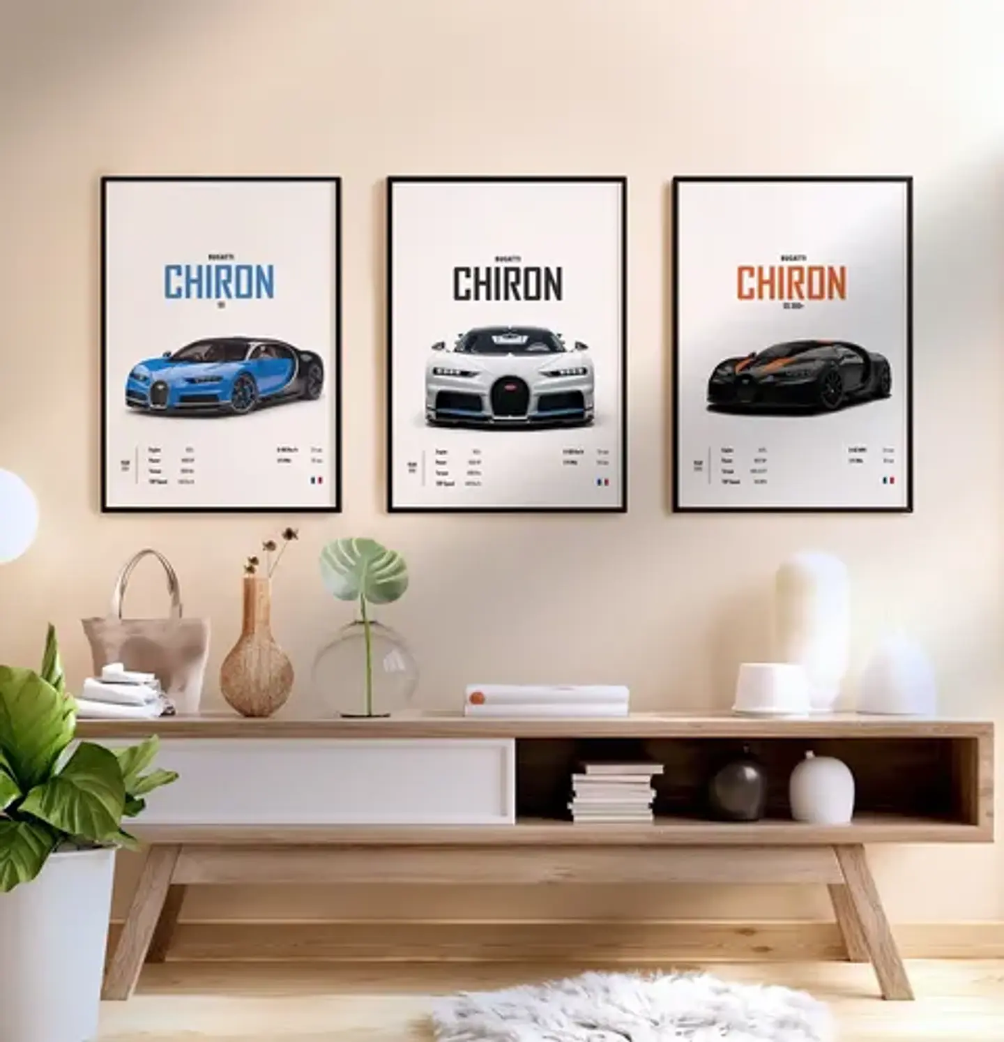 Cuadros De Autos Deportivos Bugatti Chiron + Marco Negro 1