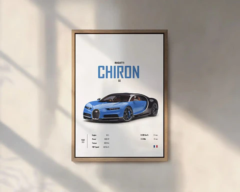Cuadros De Autos Deportivos Bugatti Chiron + Marco Negro