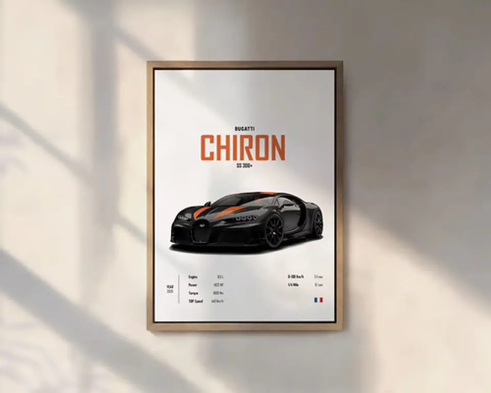 Cuadros De Autos Deportivos Bugatti Chiron + Marco Negro 3