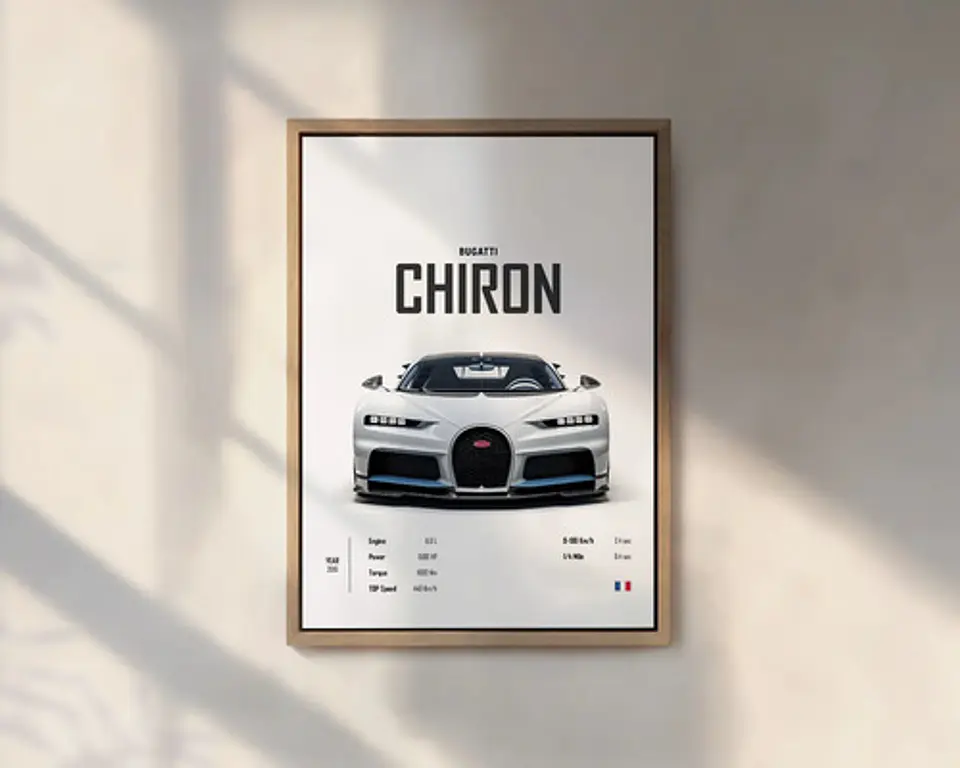 Cuadros De Autos Deportivos Bugatti Chiron + Marco Negro 4