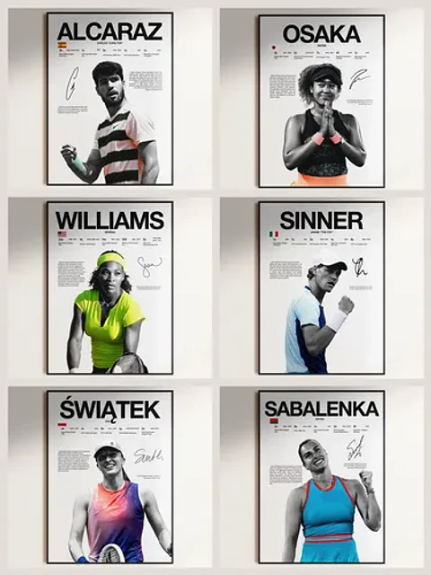 Cuadros De Tenis Sinner, Alcaraz, Serena, Swiatek, Osaka