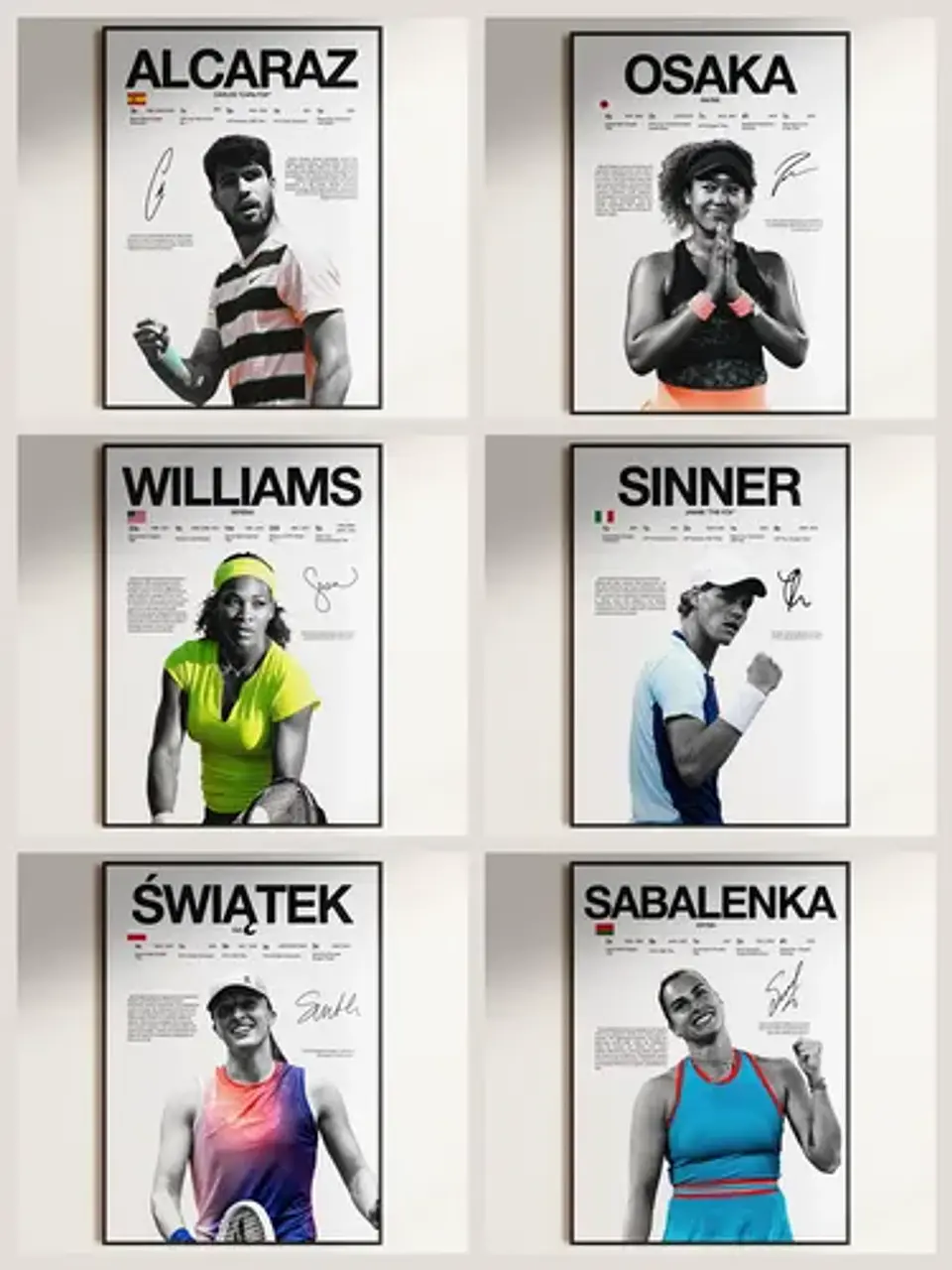 Cuadros De Tenis Sinner, Alcaraz, Serena, Swiatek, Osaka 2