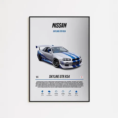 Cuadro Auto Nissan Skyline Gtr R34 Deportivo + Marco