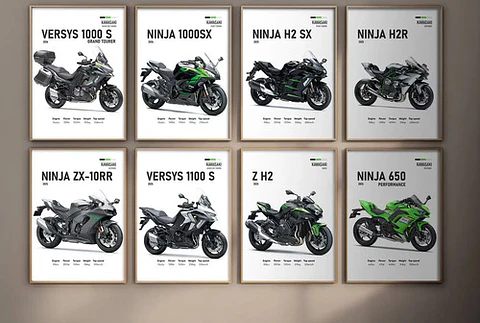 Cuadros De Modelos Motos Kawasaki Ninja + Marco Negro