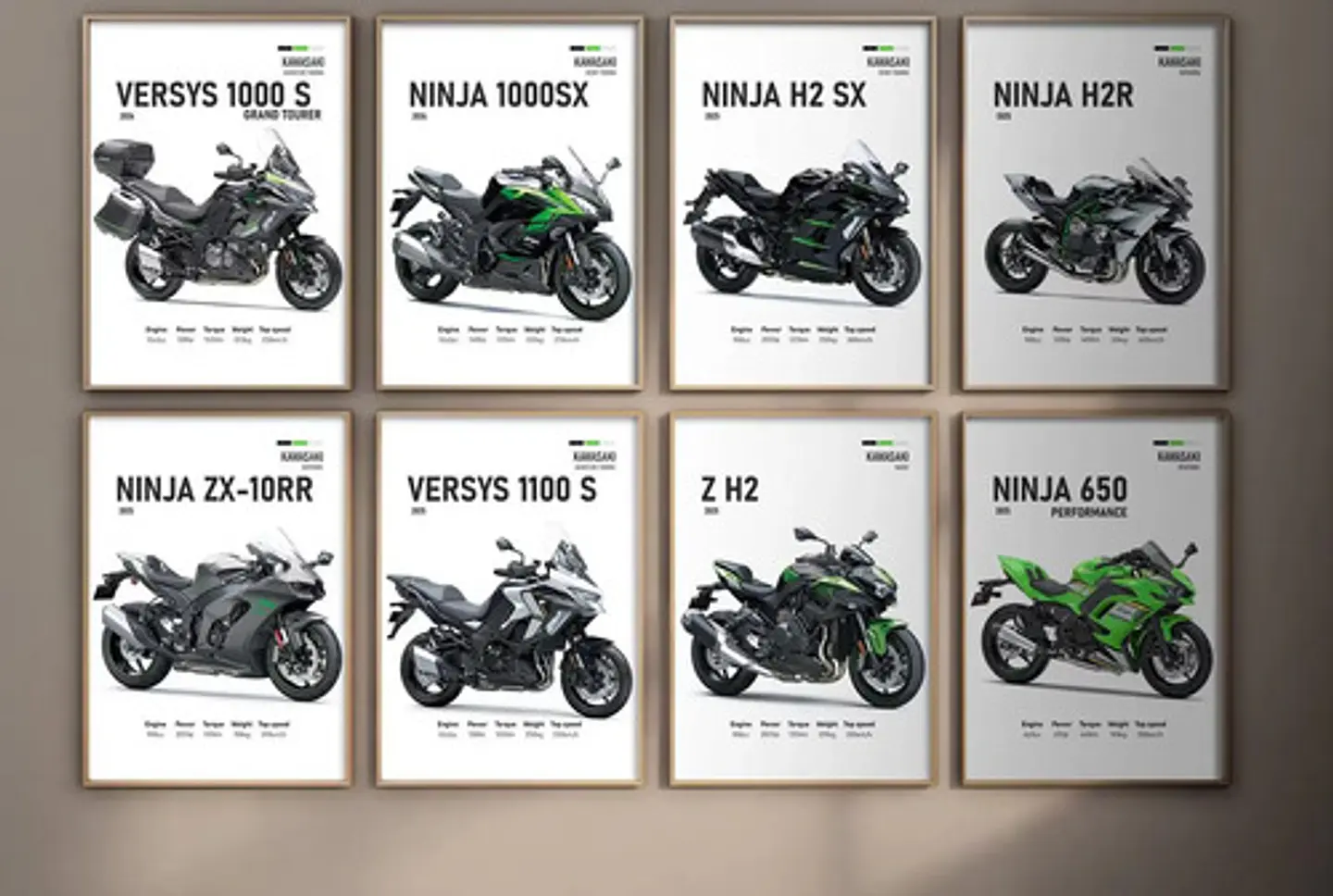 Cuadros De Modelos Motos Kawasaki Ninja + Marco Negro 1