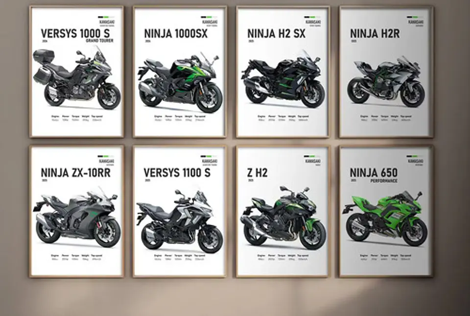Cuadros De Modelos Motos Kawasaki Ninja + Marco Negro 1