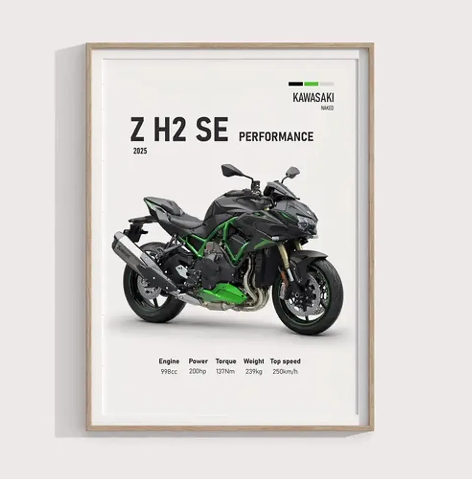 Cuadros De Modelos Motos Kawasaki Ninja + Marco Negro 10