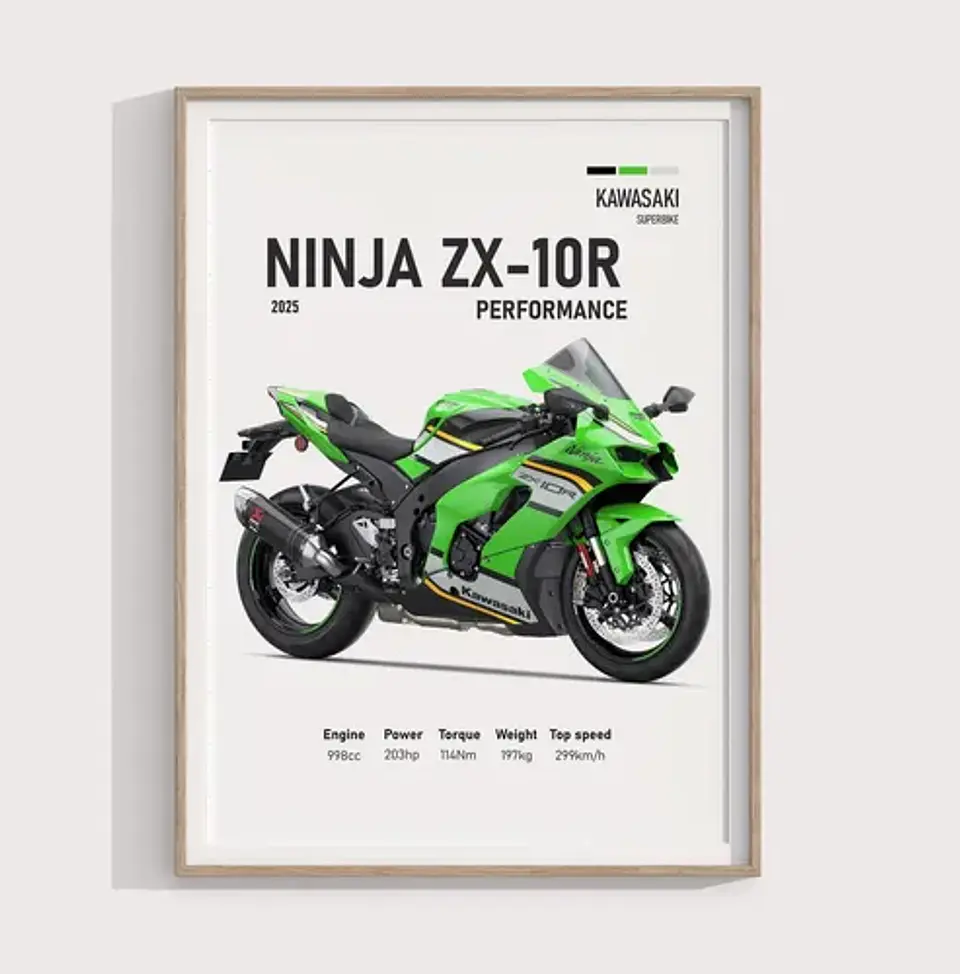 Cuadros De Modelos Motos Kawasaki Ninja + Marco Negro 18