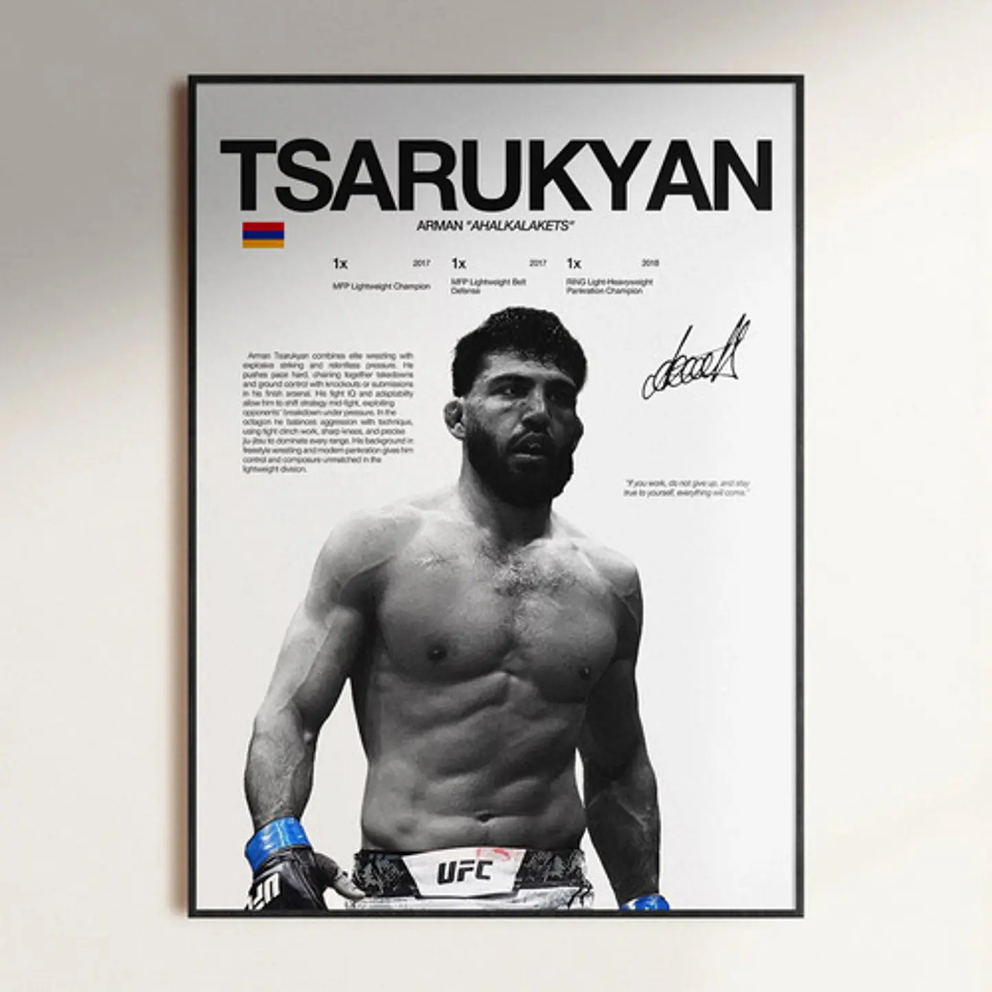 Cuadro Ufc Arman Tsarukyan Peso Ligero Mma + Marco Negro 1