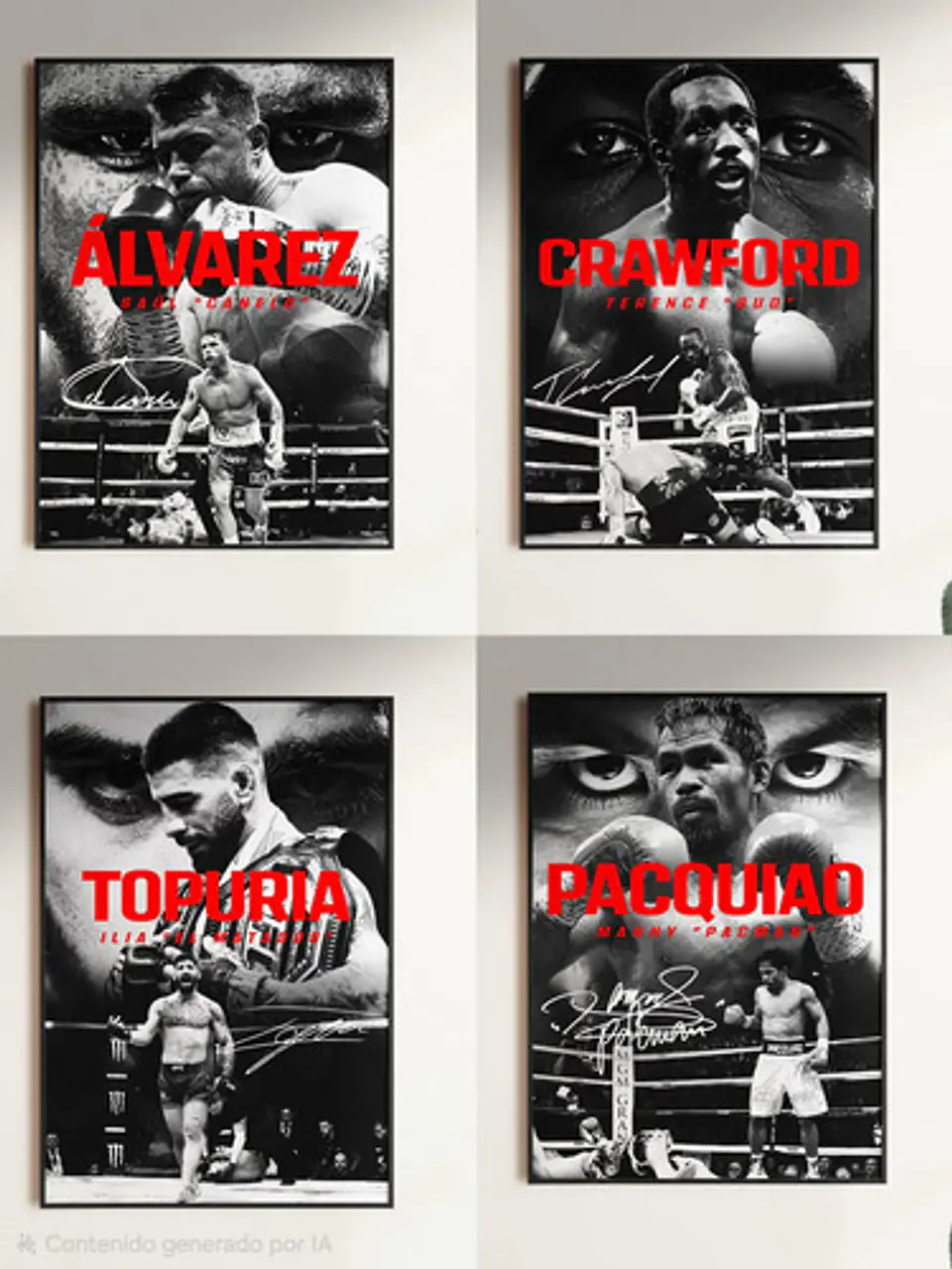 4 Cuadros Peleador Boxeo Pacquiao, Canelo, Crawford Topuria 1