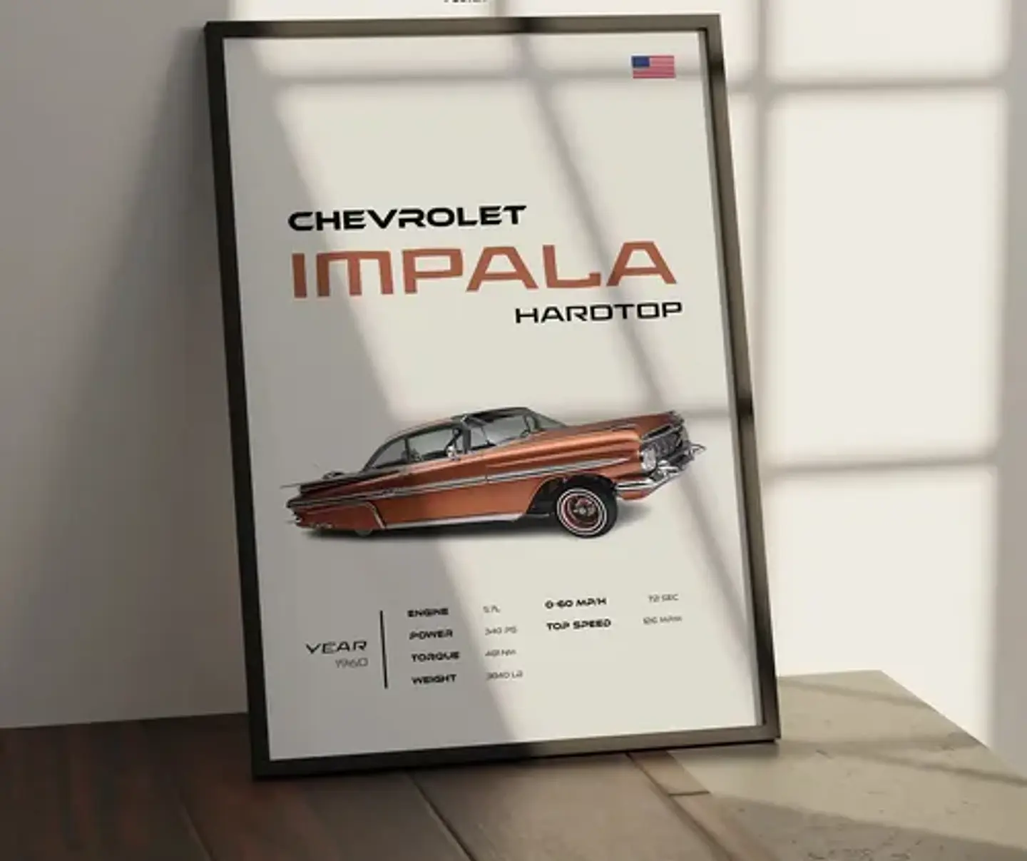 Cuadro Auto Chevrolet Impala 1960i  Deportivo + Marco 1