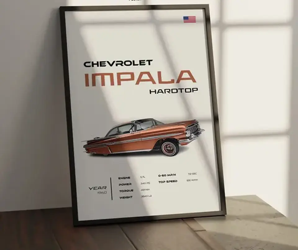 Cuadro Auto Chevrolet Impala 1960i  Deportivo + Marco 1