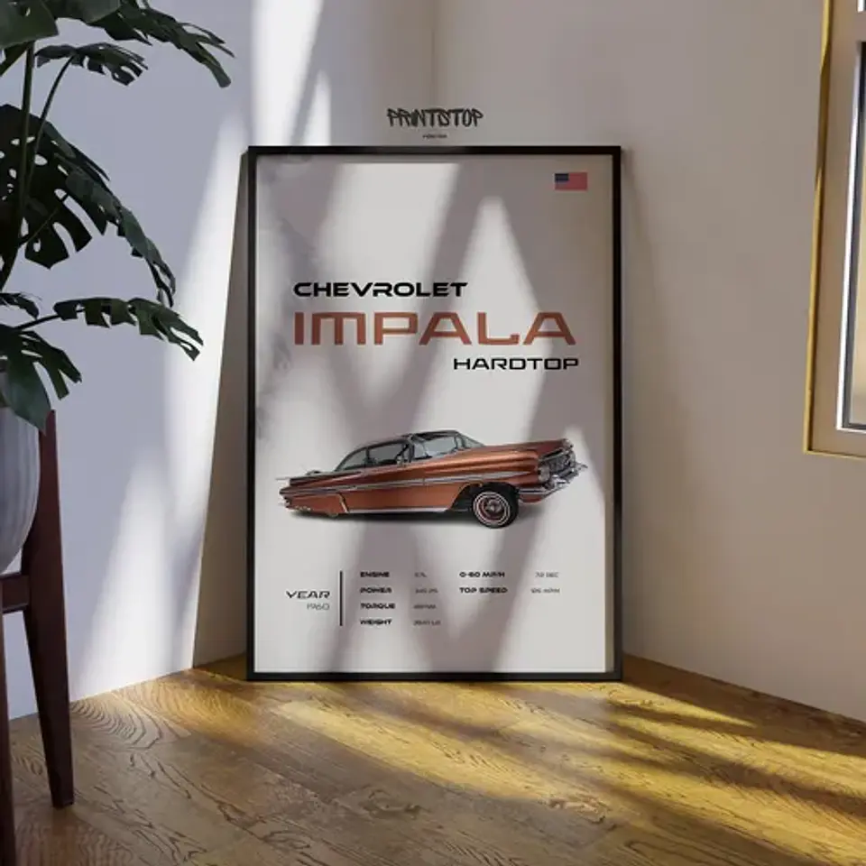 Cuadro Auto Chevrolet Impala 1960i  Deportivo + Marco 4