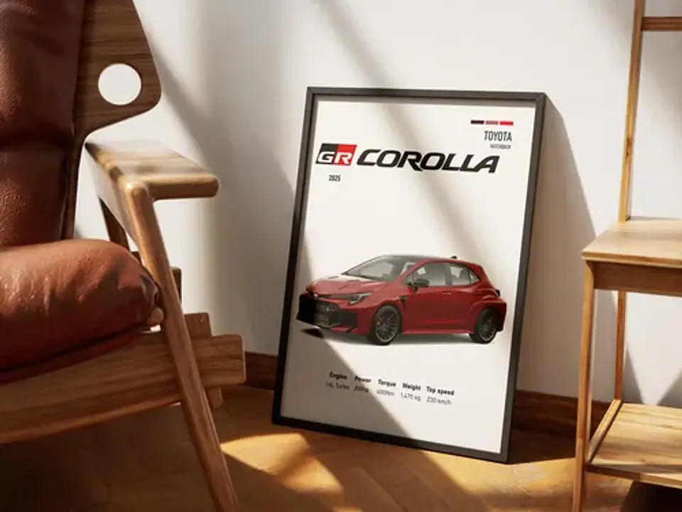 Cuadro Auto Toyota Gr Corolla Deportivo  + Marco Negro 1
