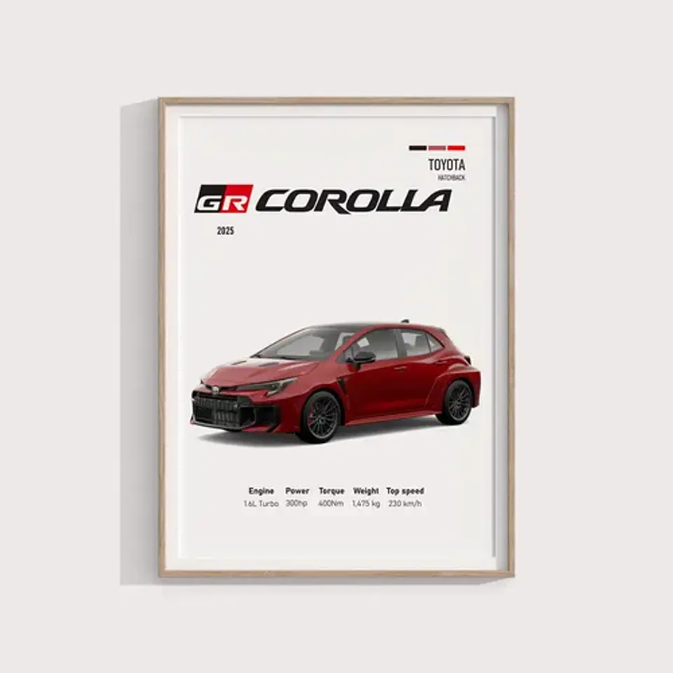 Cuadro Auto Toyota Gr Corolla Deportivo  + Marco Negro 2