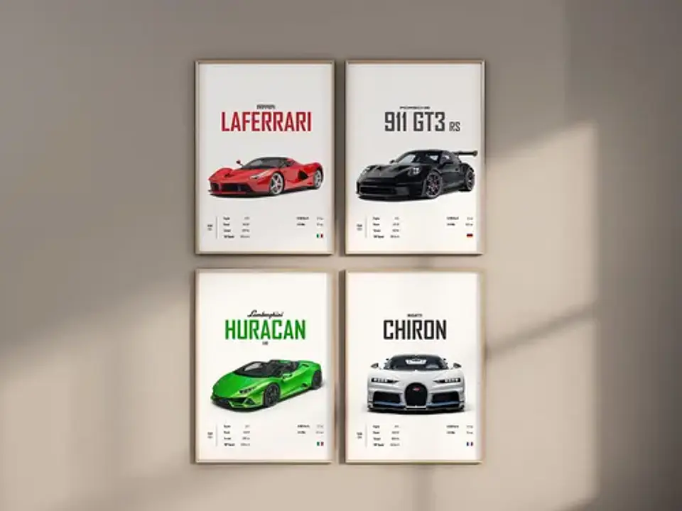 Cuadros De Autos 911 Gt3 Rs, Chiron, Huracan, Laferrari 1