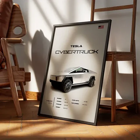 Cuadro Auto Tesla Cybertruck  Deportivo + Marco