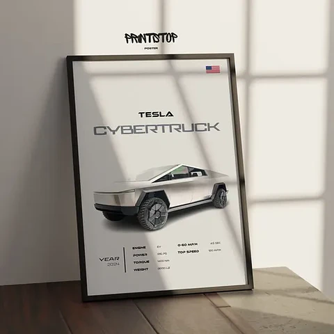 Cuadro Auto Tesla Cybertruck  Deportivo + Marco